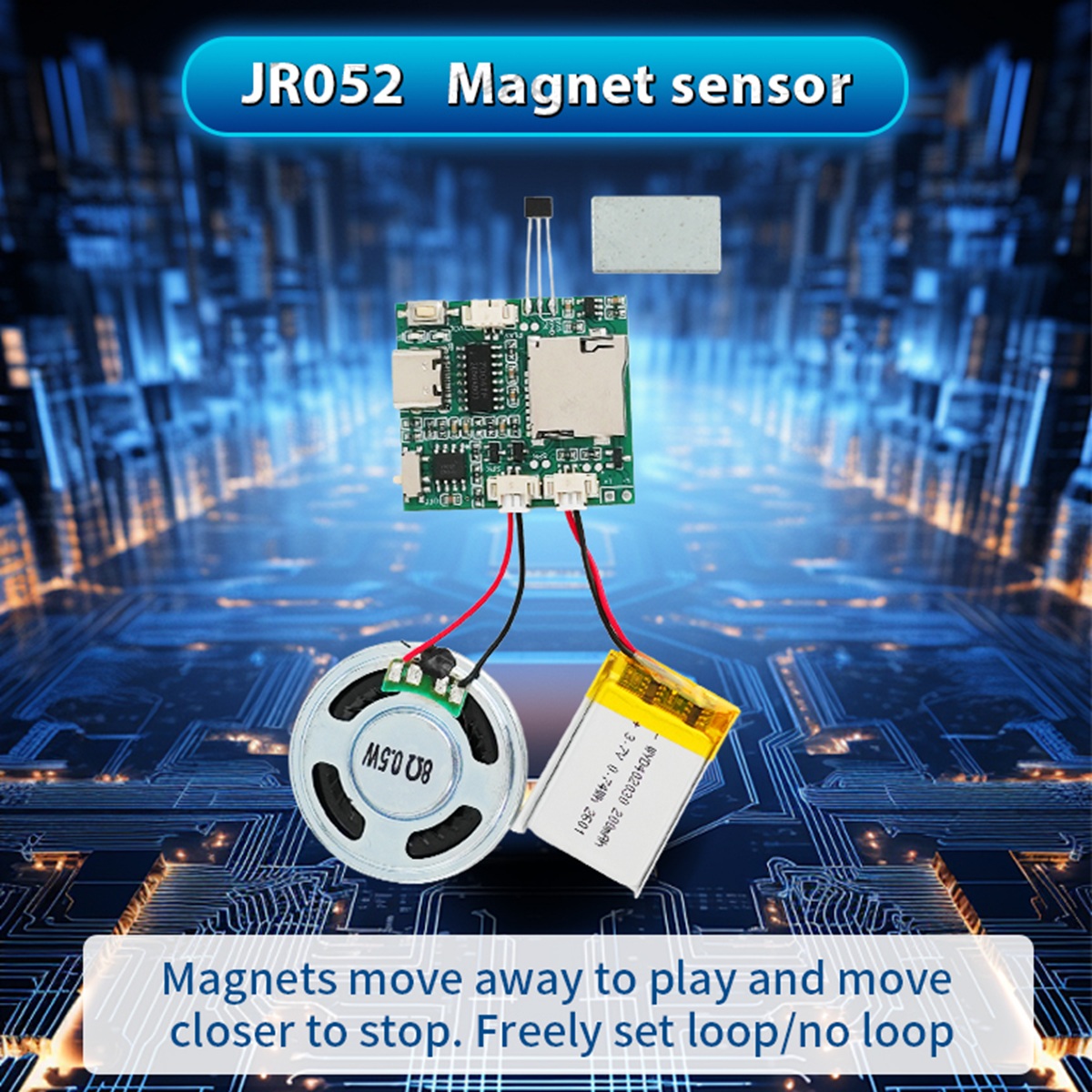 Mp3 Audio Music Download - Programmierbares Tonaufnahmemodul, MP3-Musik-Sprach-Download-Chip mit Lautsprecher, Magnetsensor
