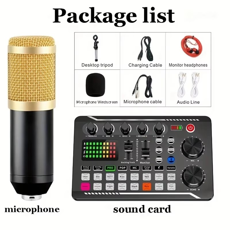 Audio Music Changer - Kondensatormikrofon, professionelles Mikrofon, kabellose Bluetooth-Soundmixer-Karte für